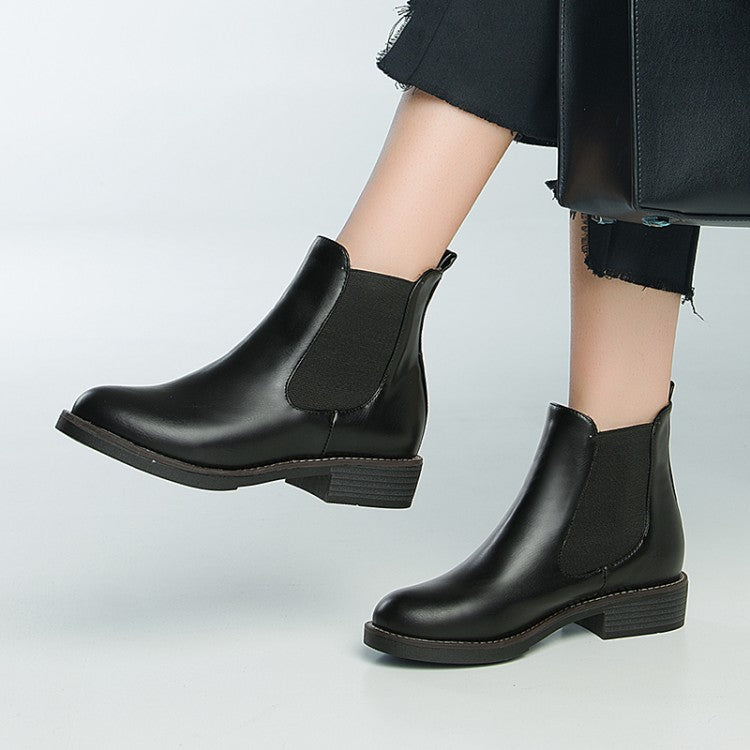 Pu Leather Round Toe Stretch Short Chelsea Boots for Women