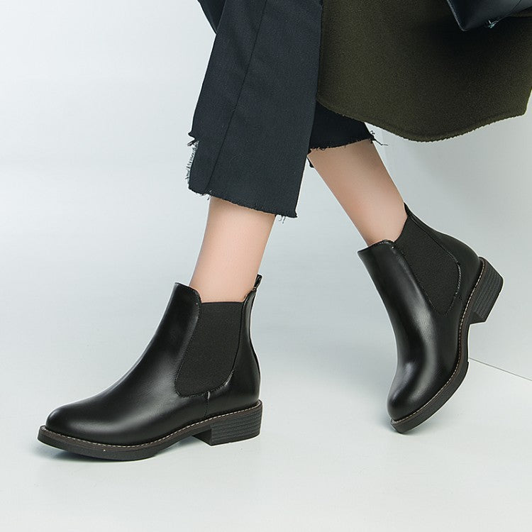 Pu Leather Round Toe Stretch Short Chelsea Boots for Women