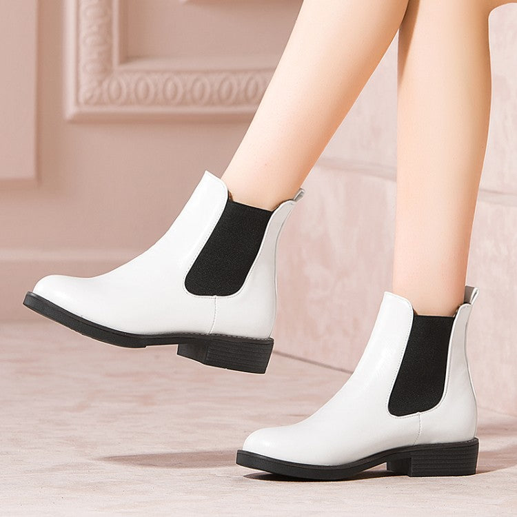 Pu Leather Round Toe Stretch Short Chelsea Boots for Women