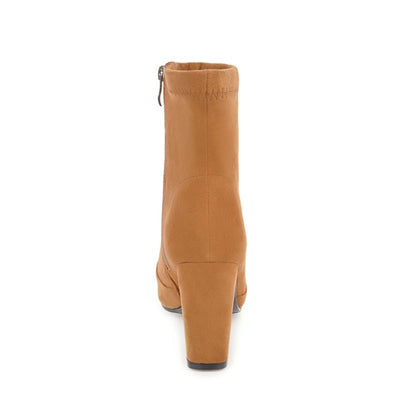 Ladies Suede Round Toe Side Zippers Block Heel Short Boots