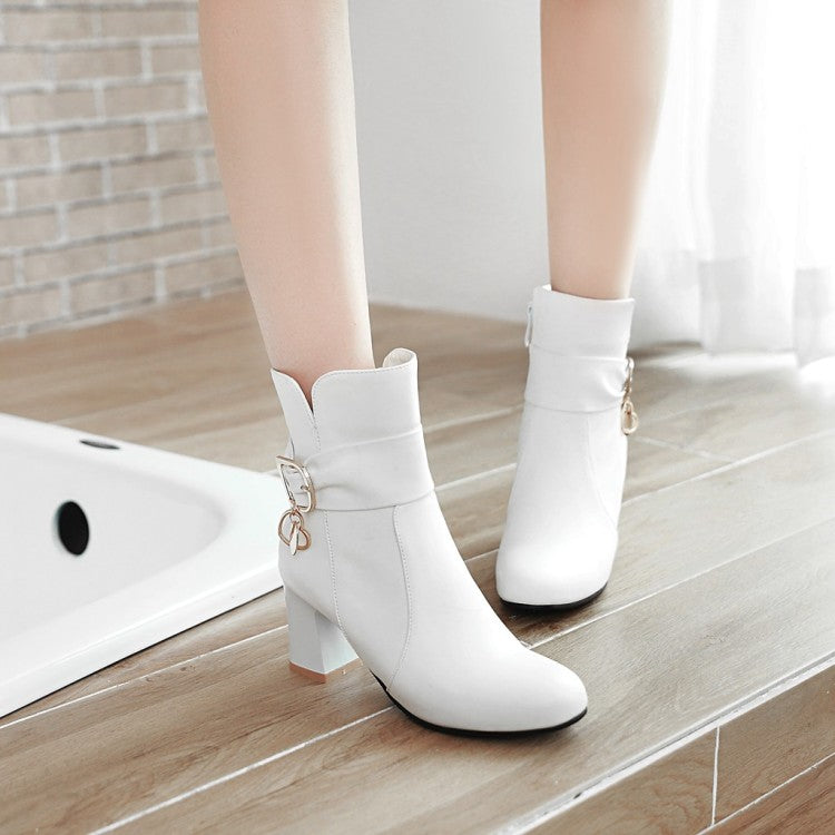 Ladies Pu Leather Round Toe Belts Buckles Block Heel Ankle Boots