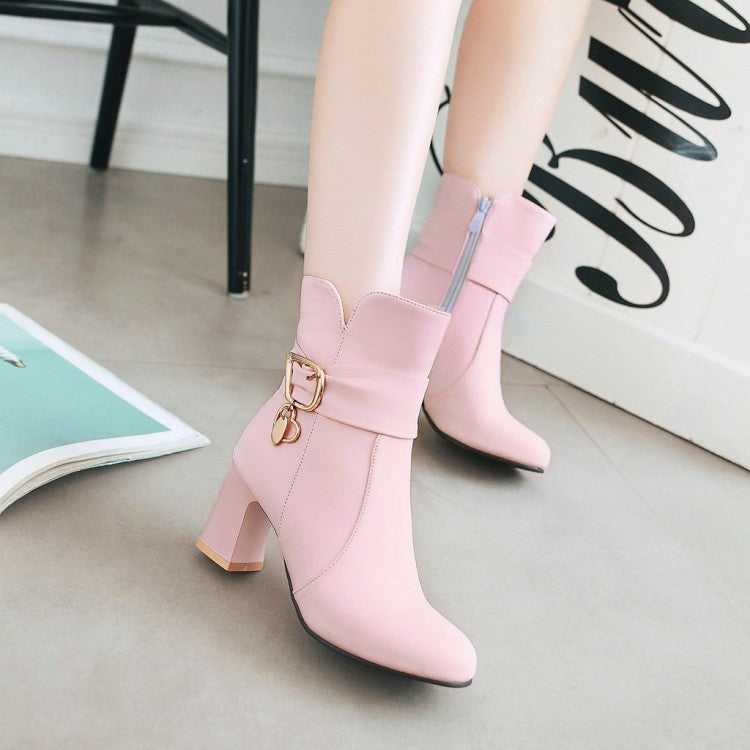 Ladies Pu Leather Round Toe Belts Buckles Block Heel Ankle Boots