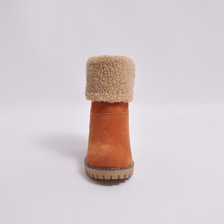 Ladies Suede Stitching Block Heel Antiskid Short Boots