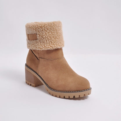 Ladies Suede Stitching Block Heel Antiskid Short Boots