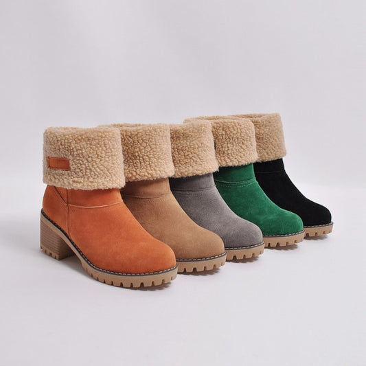 Ladies Suede Stitching Block Heel Antiskid Short Boots