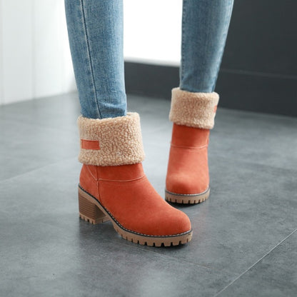 Ladies Suede Stitching Block Heel Antiskid Short Boots