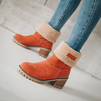 Ladies Suede Stitching Block Heel Antiskid Short Boots