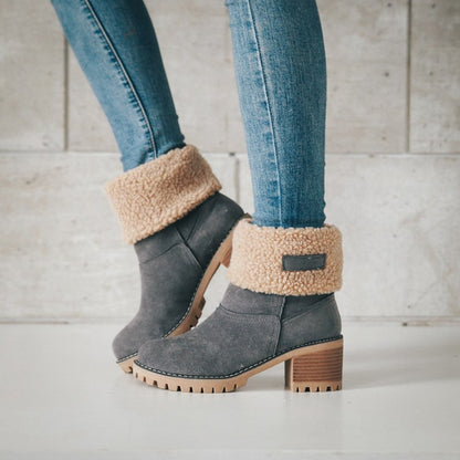 Ladies Suede Stitching Block Heel Antiskid Short Boots