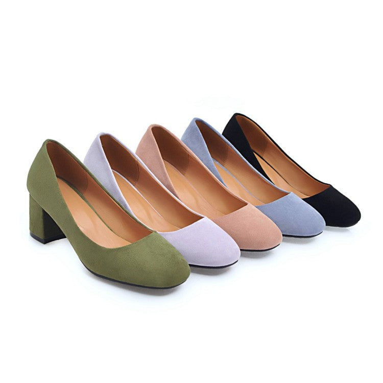 Ladies Pumps Suede Block Heel Shoes