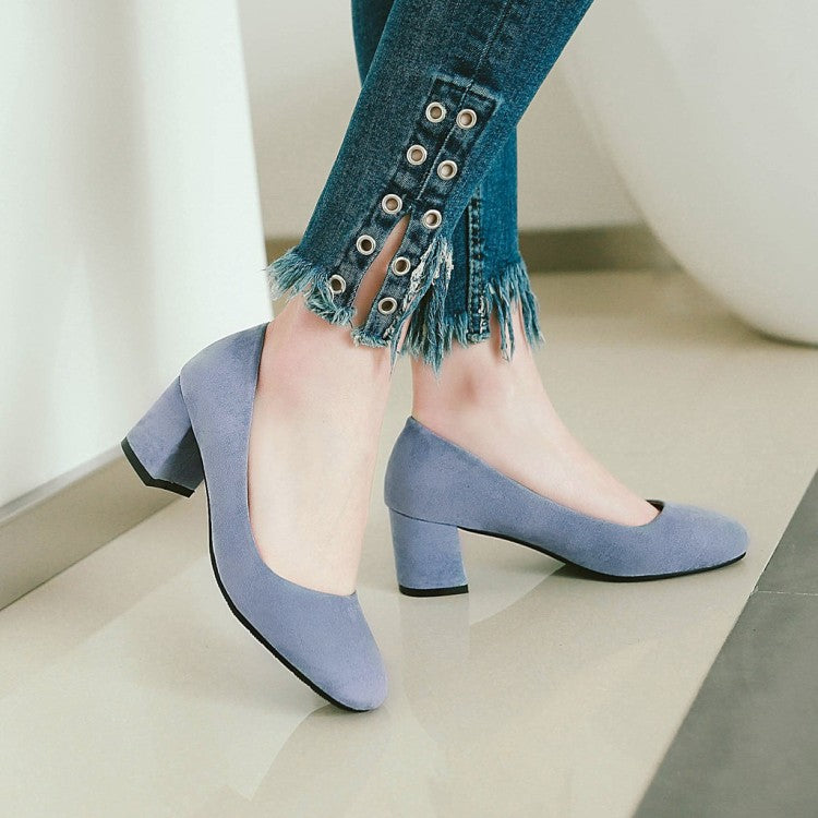 Ladies Pumps Suede Block Heel Shoes