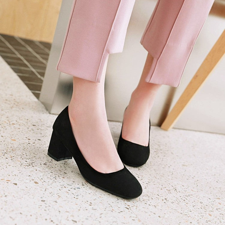 Ladies Pumps Suede Block Heel Shoes