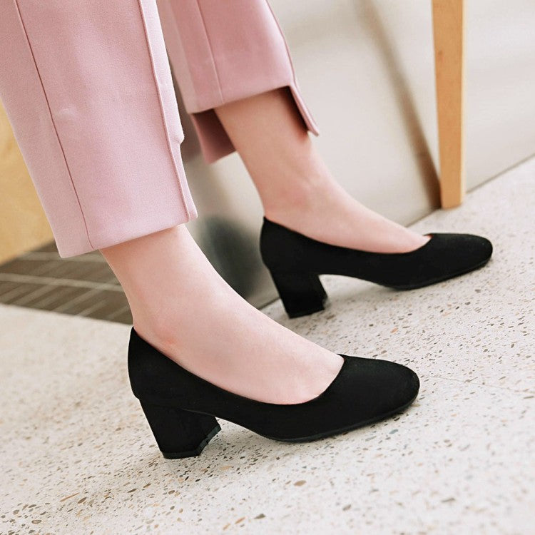 Ladies Pumps Suede Block Heel Shoes