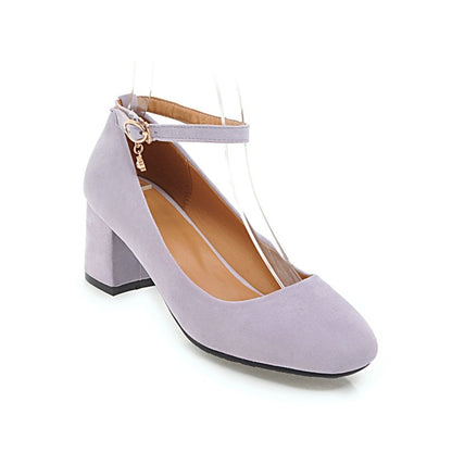 Ladies Pumps Round Toe Ankle Strap Block Heel Shoes