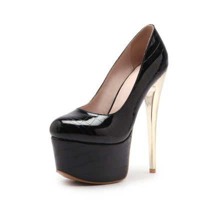 Ladies Embossed Leather Almond Toe Stiletto Heel Platform Pumps