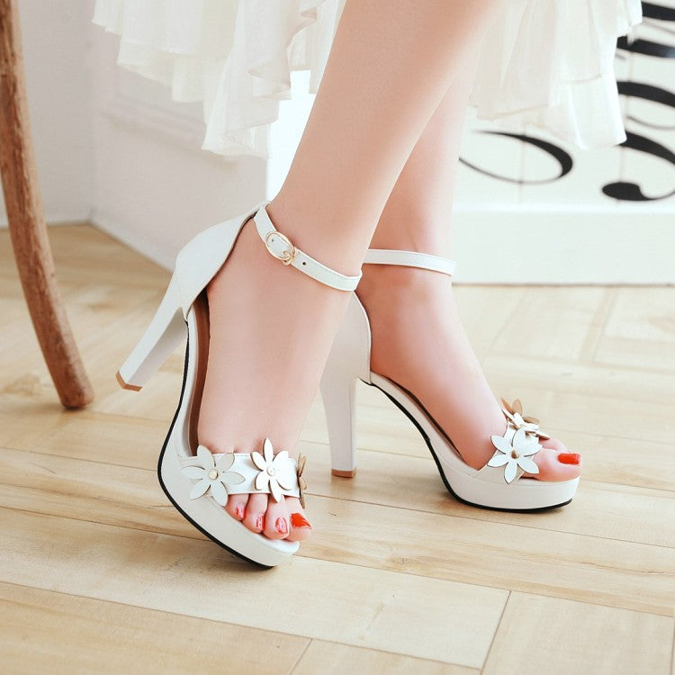 Ladies Solid Color Flora Round Toe High Heel Platform Sandals