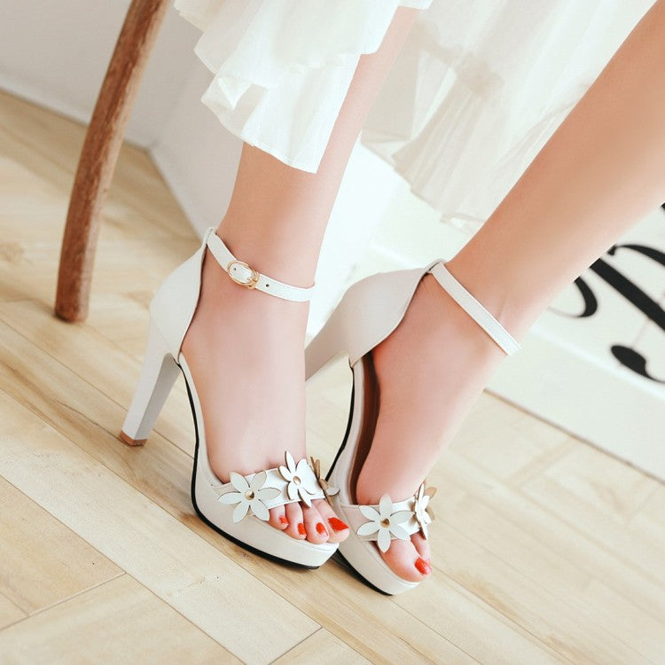 Ladies Solid Color Flora Round Toe High Heel Platform Sandals