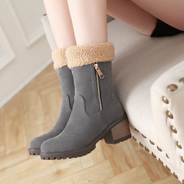 Ladies Suede Stitching Side Zippers Block Heel Short Boots