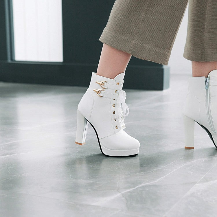 Ladies Lace Up Chunky Heel Platform Ankle Boots