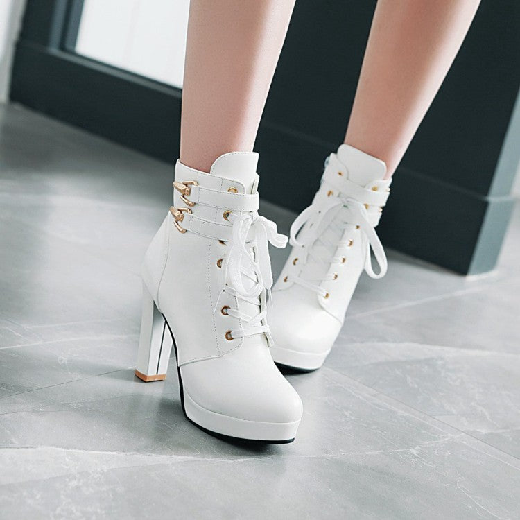 Ladies Lace Up Chunky Heel Platform Ankle Boots