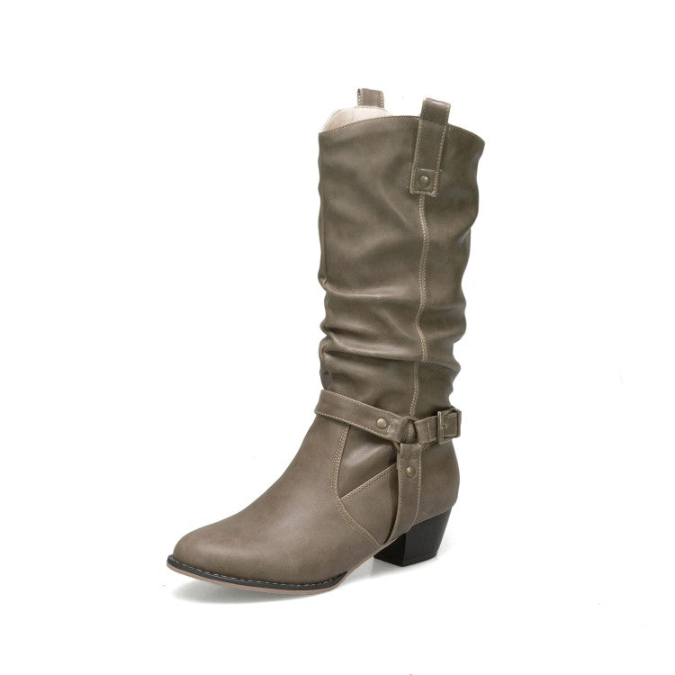 Bucke Belt Mid Calf Boots for Ladies