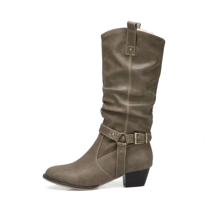 Bucke Belt Mid Calf Boots for Ladies