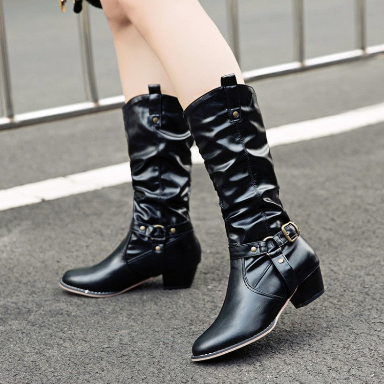 Bucke Belt Mid Calf Boots for Ladies