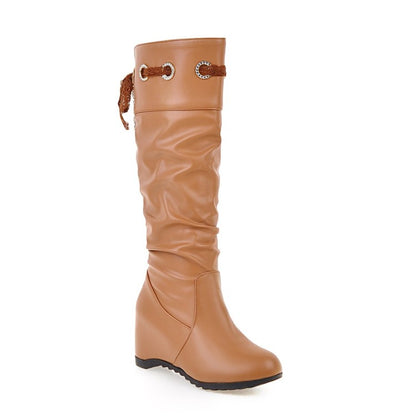 Ladies Wedges Heel Knee High Boots