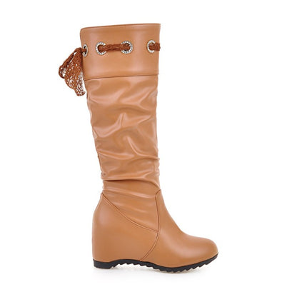 Ladies Wedges Heel Knee High Boots