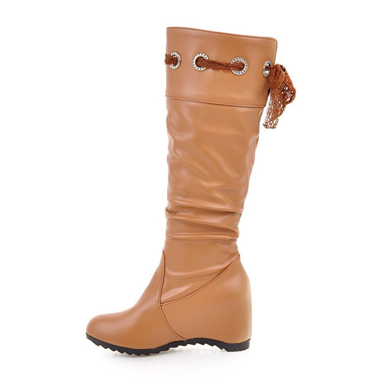 Ladies Wedges Heel Knee High Boots