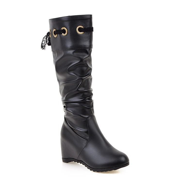 Ladies Wedges Heel Knee High Boots