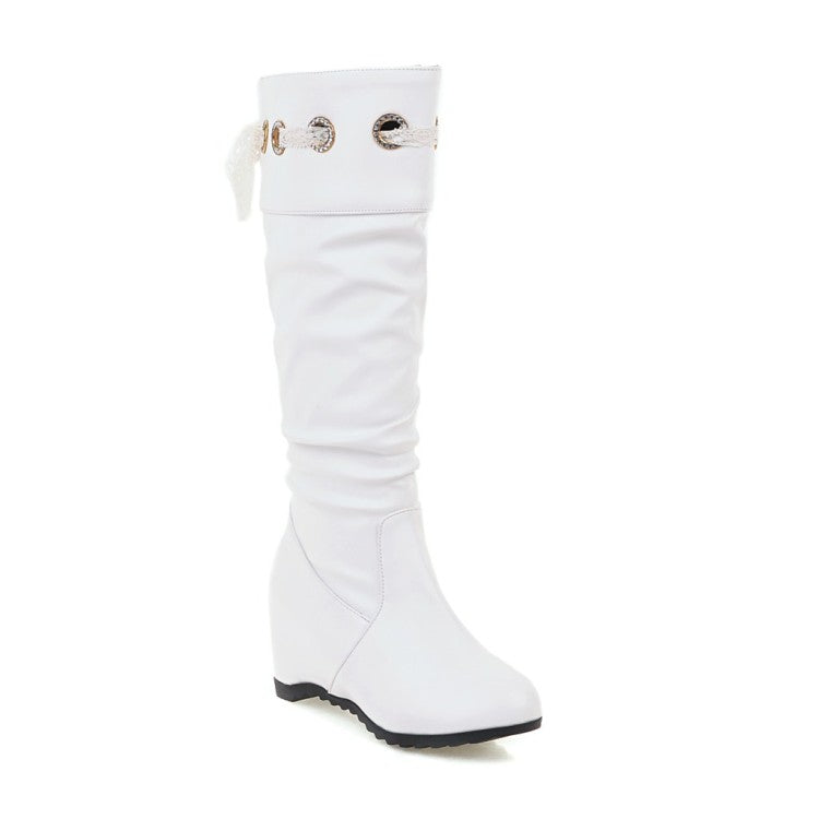 Ladies Wedges Heel Knee High Boots