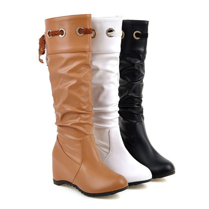 Ladies Wedges Heel Knee High Boots