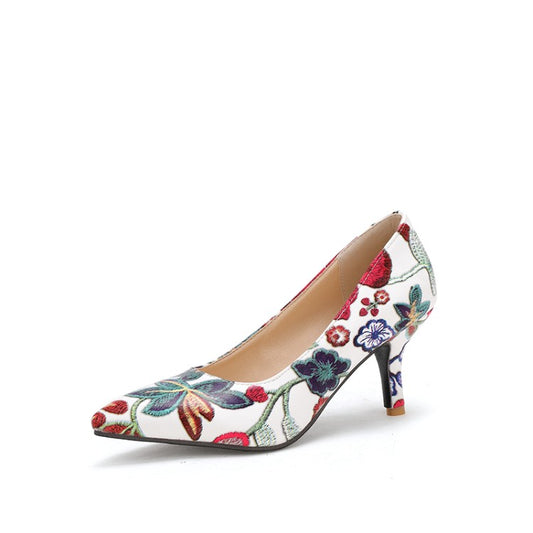 Ladies Flower Printed High Heel Thin Heeled Pumps