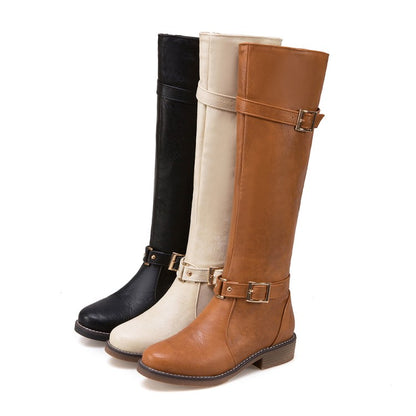 Buckle Straps Block Heel Knee High Knight Boots for Women