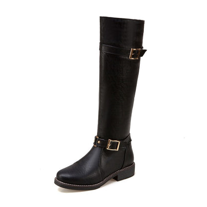 Buckle Straps Block Heel Knee High Knight Boots for Women