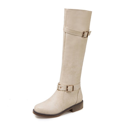 Buckle Straps Block Heel Knee High Knight Boots for Women