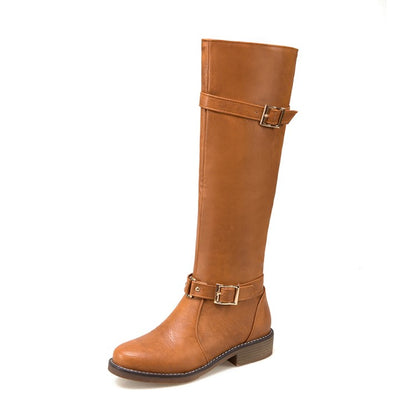 Buckle Straps Block Heel Knee High Knight Boots for Women