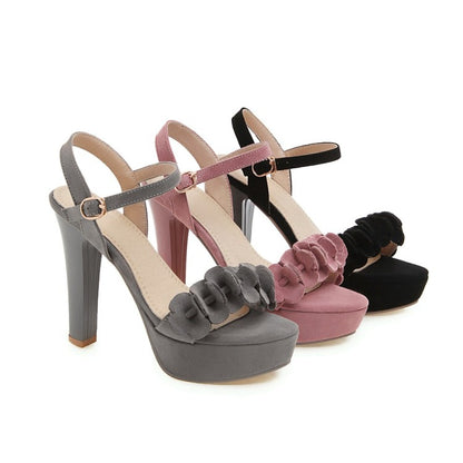 Ladies Open Toe Solid Color Pleated High Heel Platform Sandals