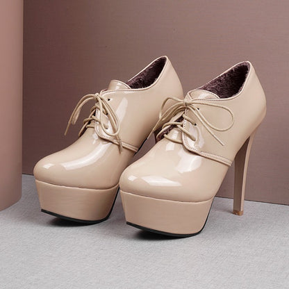 Lace Up Cone Heel Platform Ankle Boots for Women