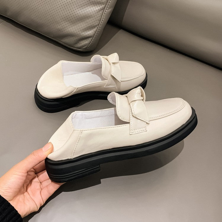 Ladies Solid Color Round Toe Knot Slip on Flats Shoes