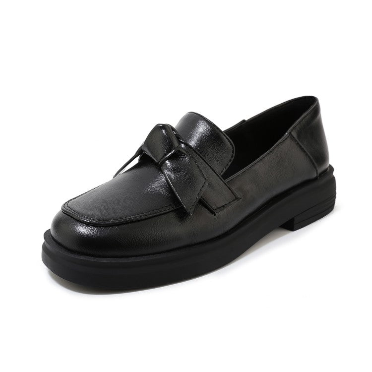 Ladies Solid Color Round Toe Knot Slip on Flats Shoes