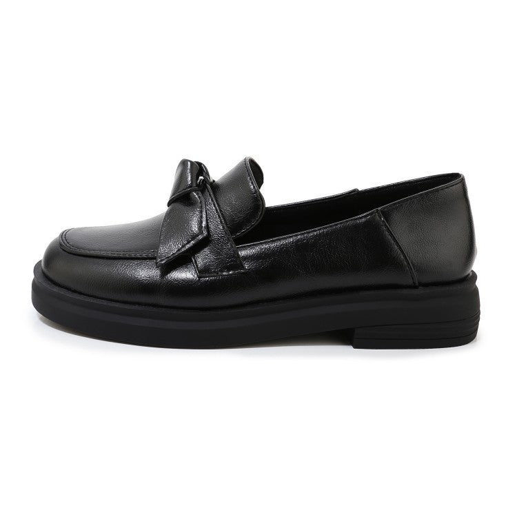 Ladies Solid Color Round Toe Knot Slip on Flats Shoes