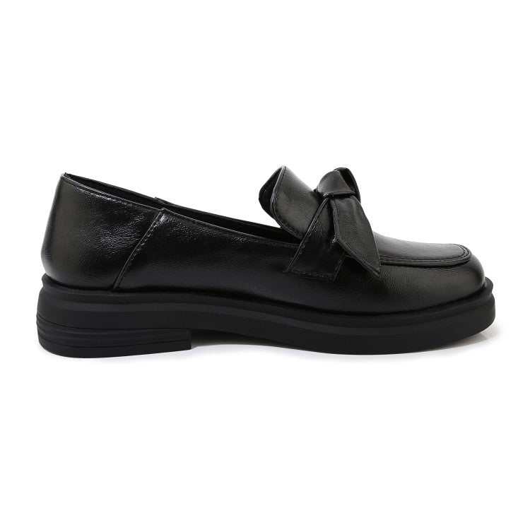 Ladies Solid Color Round Toe Knot Slip on Flats Shoes