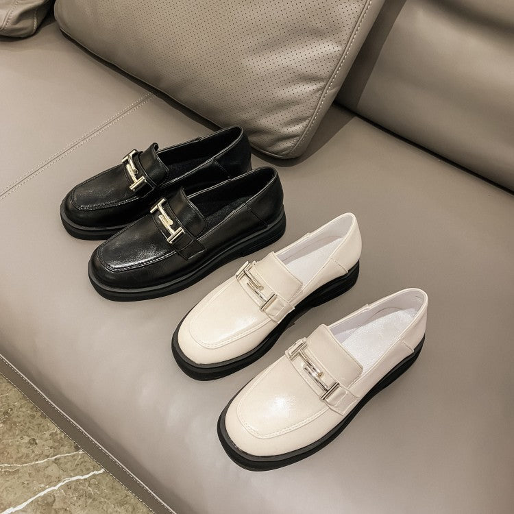 Ladies Solid Color Square Toe Metal Decor Slip on Flats Shoes