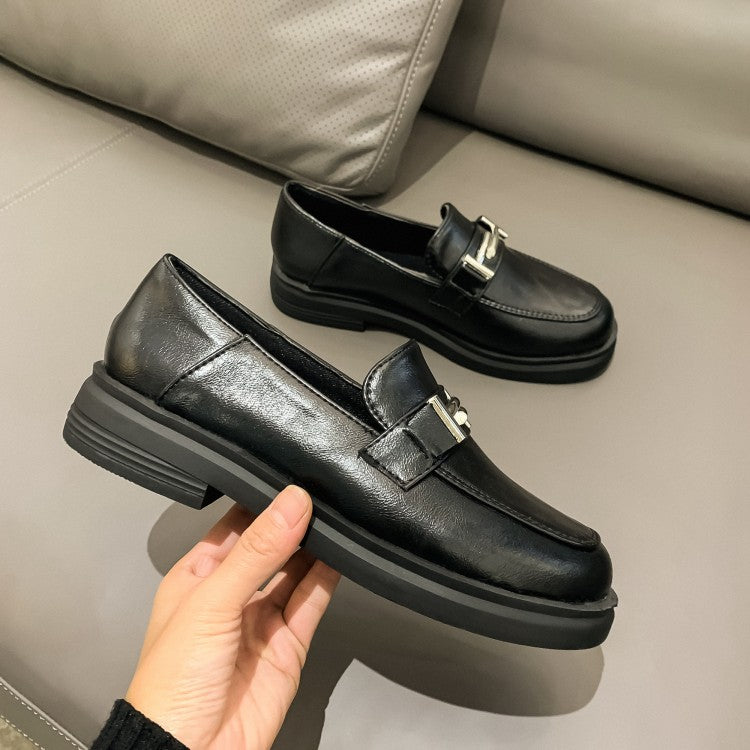 Ladies Solid Color Square Toe Metal Decor Slip on Flats Shoes
