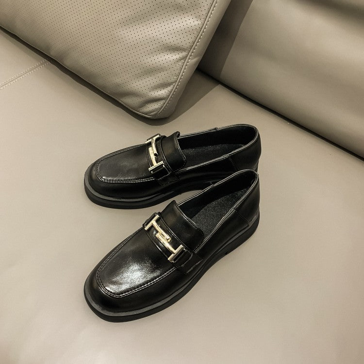 Ladies Solid Color Square Toe Metal Decor Slip on Flats Shoes