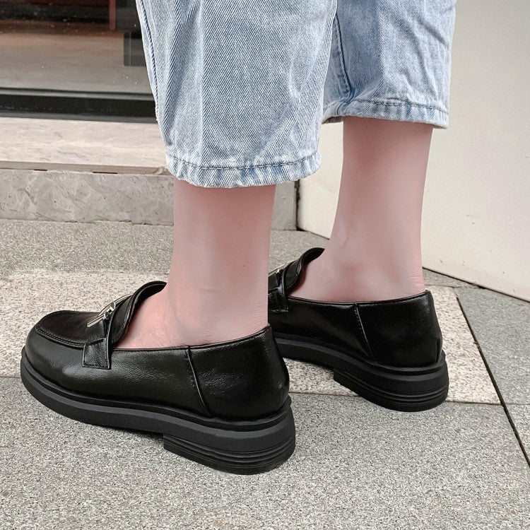 Ladies Solid Color Square Toe Metal Decor Slip on Flats Shoes