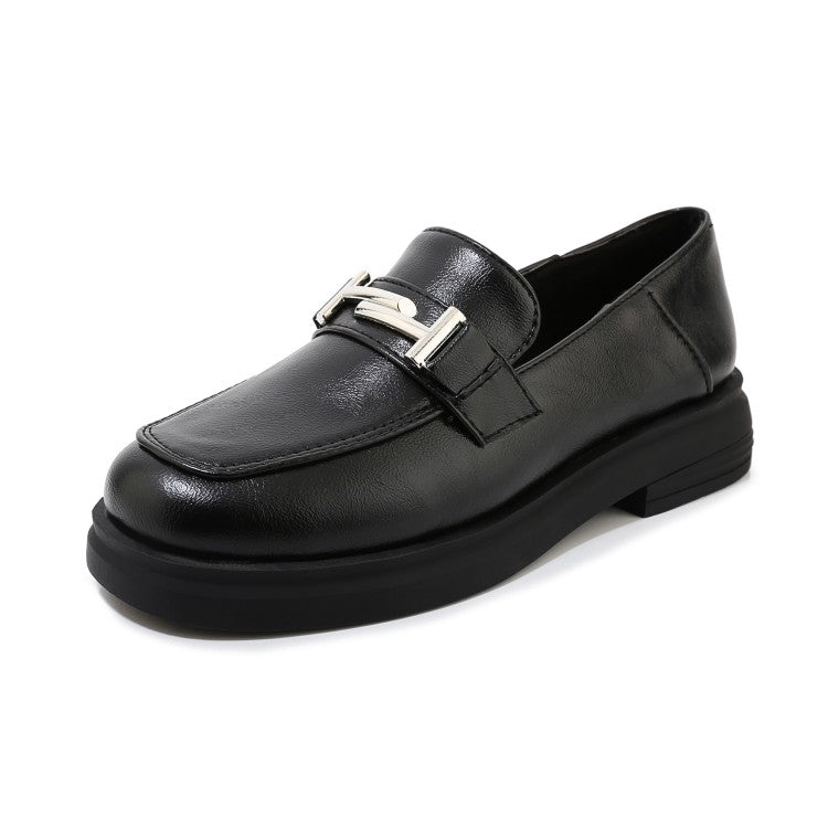 Ladies Solid Color Square Toe Metal Decor Slip on Flats Shoes