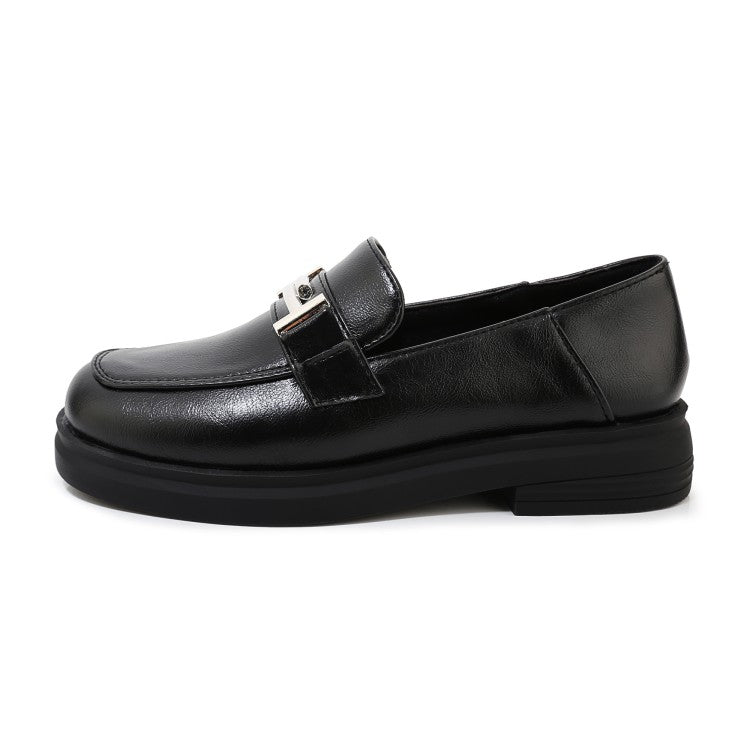 Ladies Solid Color Square Toe Metal Decor Slip on Flats Shoes