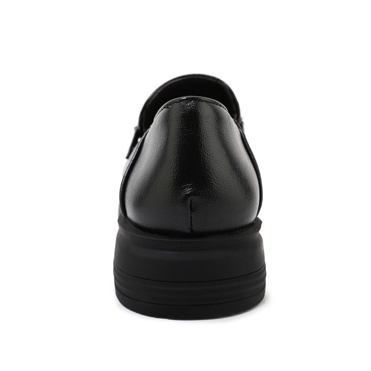 Ladies Solid Color Square Toe Metal Decor Slip on Flats Shoes